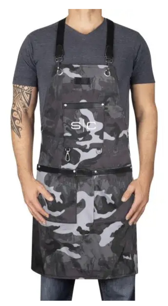 Stylecraft WATERPROOF BARBER/SALON APRON WITH CROSSBACK STRAP IN BLACK CAMO DESIGN